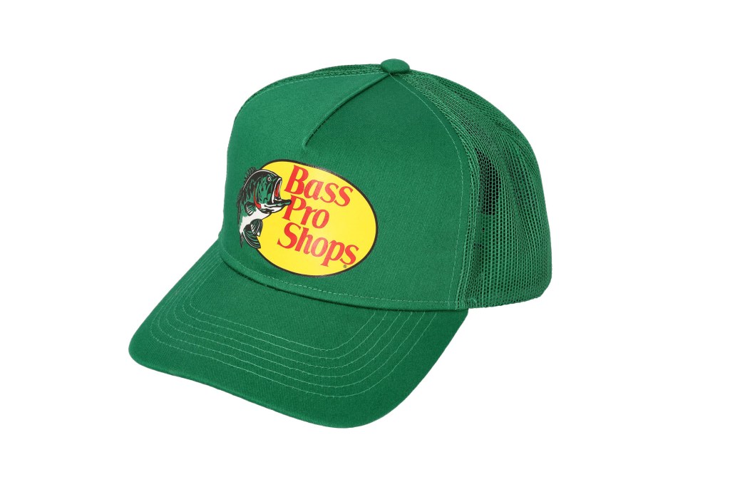 A green hat with a yellow logo
