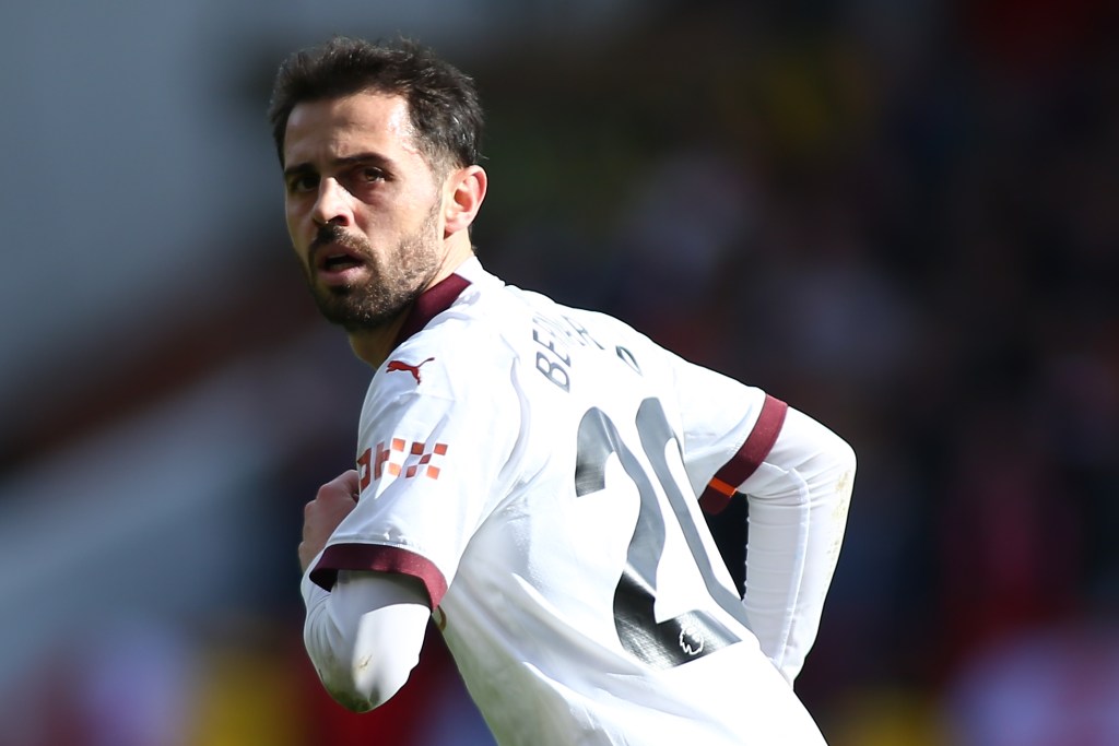 Bernardo Silva of Manchester City during the Premier League match between Nottingham Forest and Manchester City at City Ground on April 28, 2024 in Nottingham, England.
