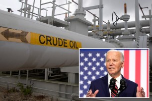 President Joe Biden in a suit and tie making an announcement about the sale of oil from reserves