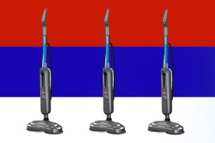 A group of vacuums on a red and blue background