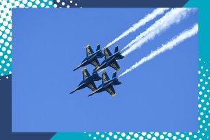A group of blue jets flying in the sky