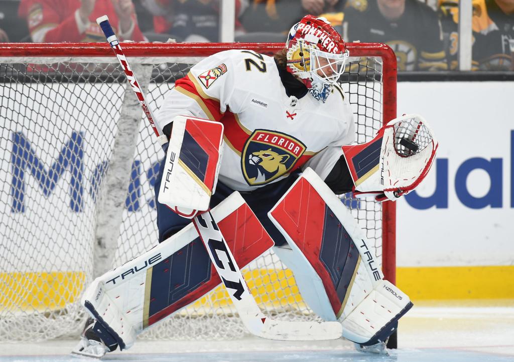 Sergei Bobrovsky #72 of the Florida Panthers warms up before the game against the Boston Bruins in Game Four of the Second Round of the 2024 Stanley Cup Playoffs at the TD Garden on May 12, 2024 in Boston, Massachusetts.