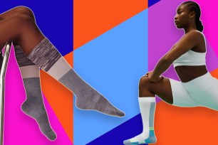 women in socks on multi color background