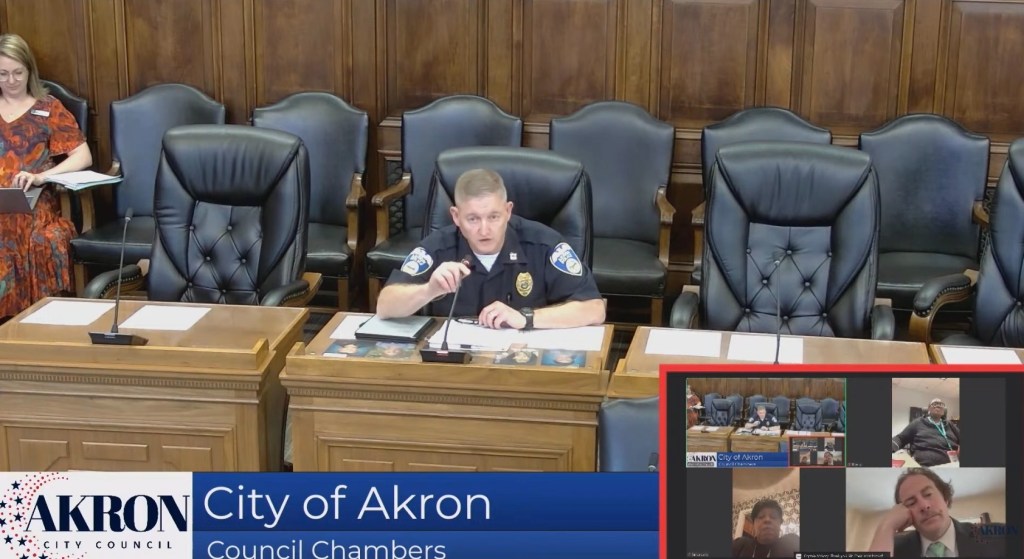 Akron Police Captain Agostino Micozzi requested immediate funds to replace the fake body armor during a city council Monday. 