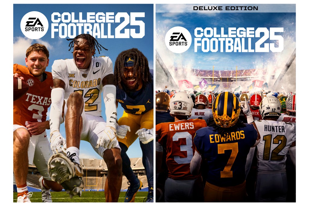 Michigan football running back Donovan Edwards, Colorado's Travis Hunter and Texas' Quinn Ewers as the three cover athletes for the game.