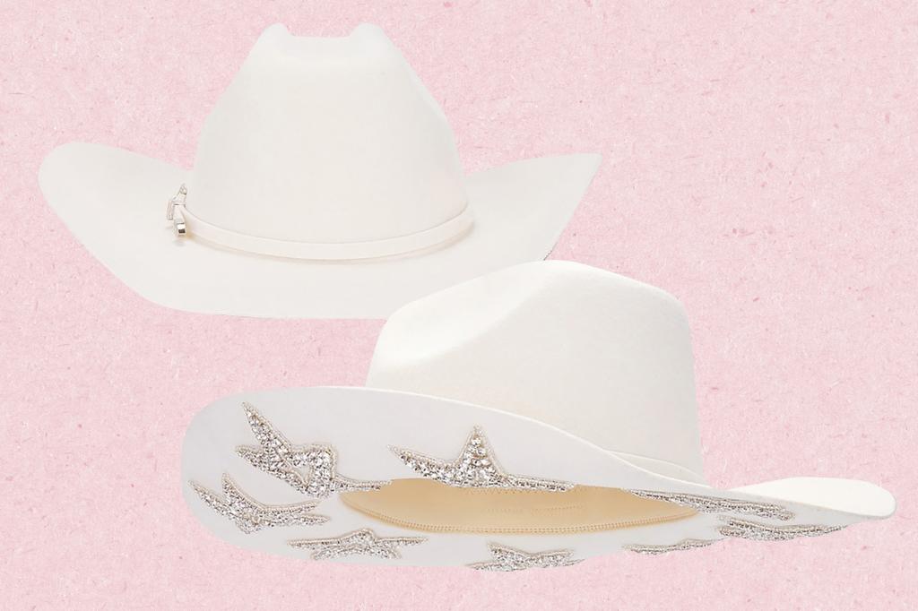 A pair of white cowboy hats
