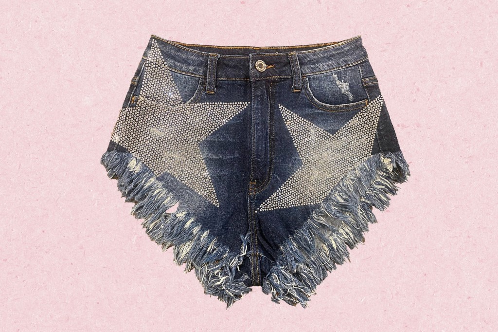 A pair of denim shorts with a star design