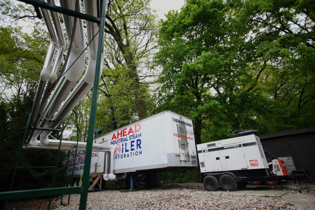 Temporary boiler at Prospect Park Zoo post-flood recovery.