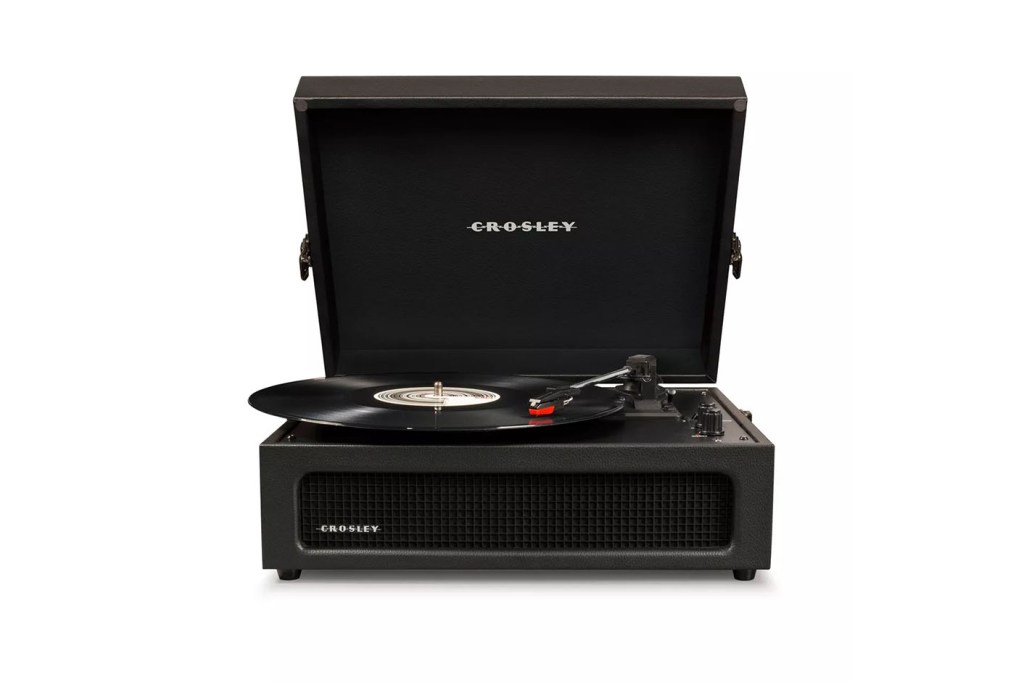 A record player with a record in it