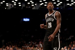 Dorian Finney-Smith #28 of the Brooklyn Nets reacts in the final minutes of the game against the Memphis Grizzlies during the second half at Barclays Center on March 04, 2024 in the Brooklyn borough of New York City. The Memphis Grizzlies defeated the Brooklyn Nets 106-102