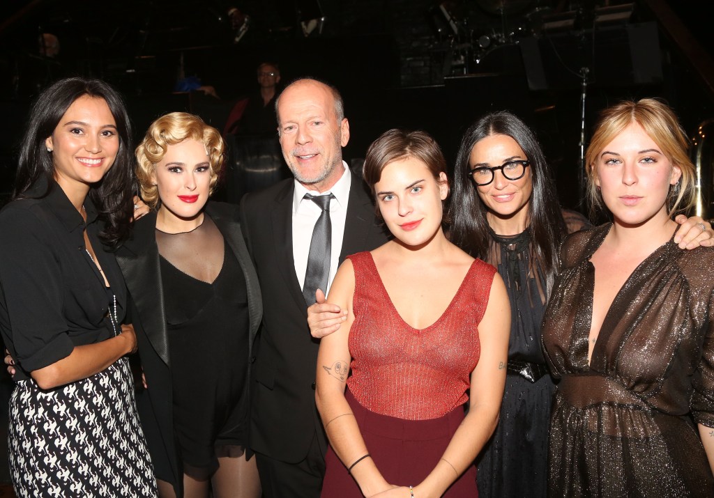 Rumer Willis alongside father Bruce Willis, mother Demi Moore, sister Scout LaRue Willis, sister Tallulah Belle Willis and Emma Heming at her debut as Roxie Hart in Broadway's Chicago