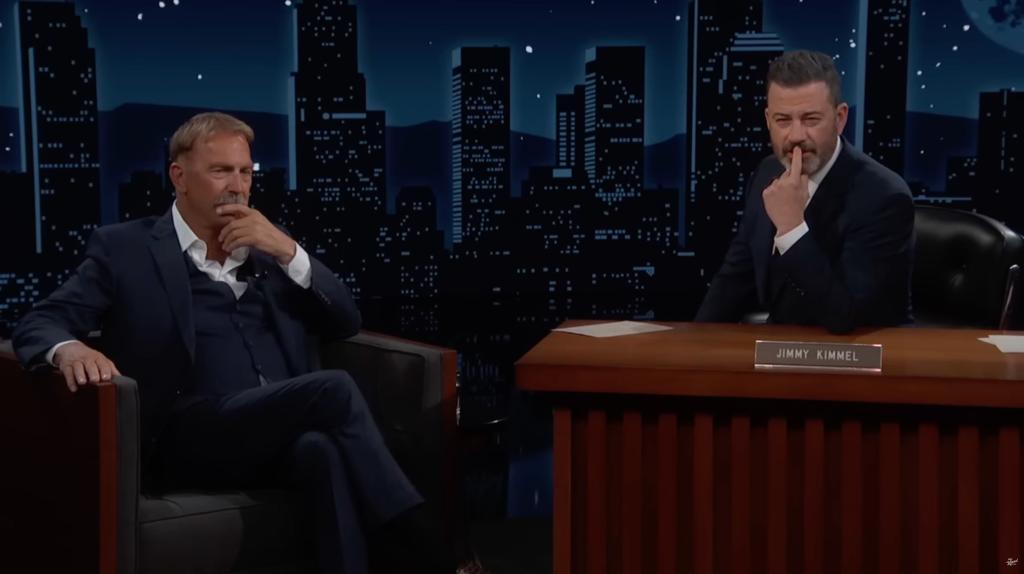 Kevin Costner talking to Jimmy Kimmel 
