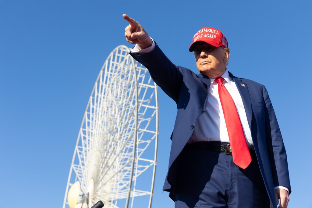 Former President Donald Trump conducting a campaign rally on a beach in Wildwood, NJ, USA on April 11, 2024