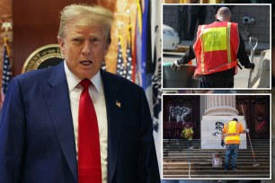 Donald Trump/ probation workers picking up trash