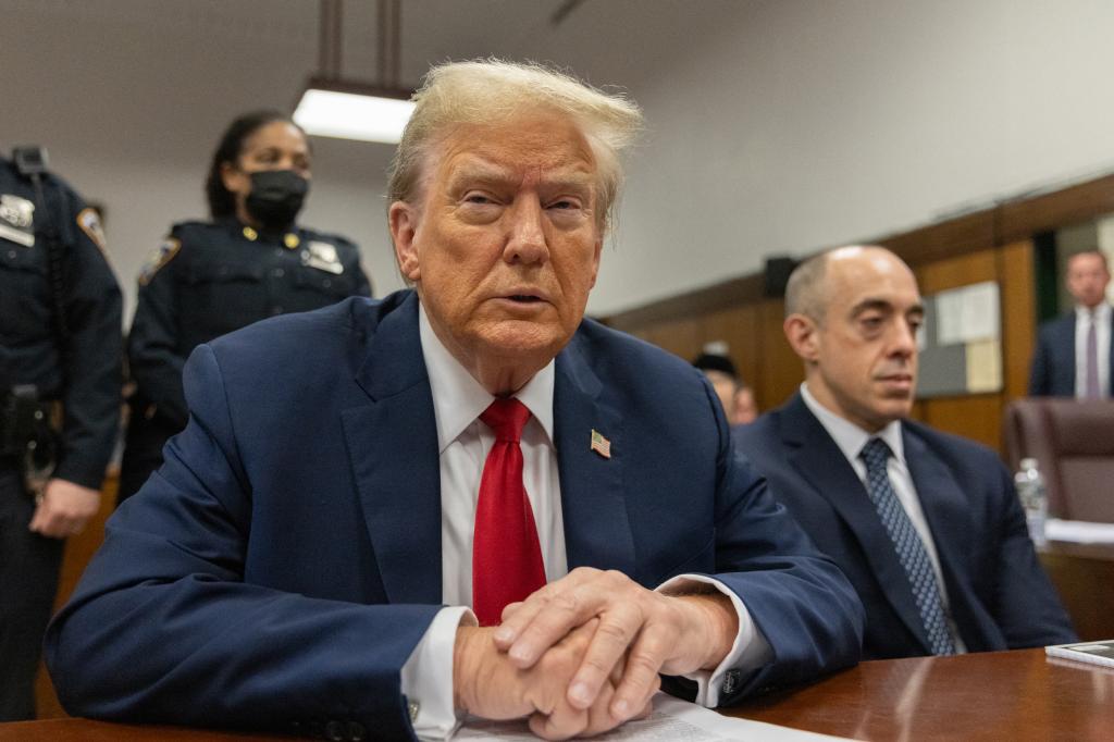 Former US President Donald Trump attends his trial for allegedly covering up hush money payments linked to extramarital affairs, at Manhattan Criminal Court in New York City, on May 16, 2024.