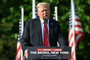 Former President Trump speaking at a campaign rally in the Bronx on May 23, 2024.