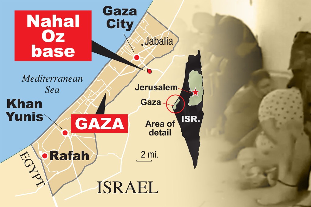 Map showing the area of detail of those kidnapped by Hamas in the Gaza strip.