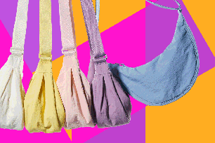 uniqlo bags on multi-color background
