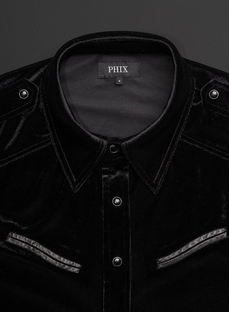 Black velvet leather pocket western shirt from Phix Clothing