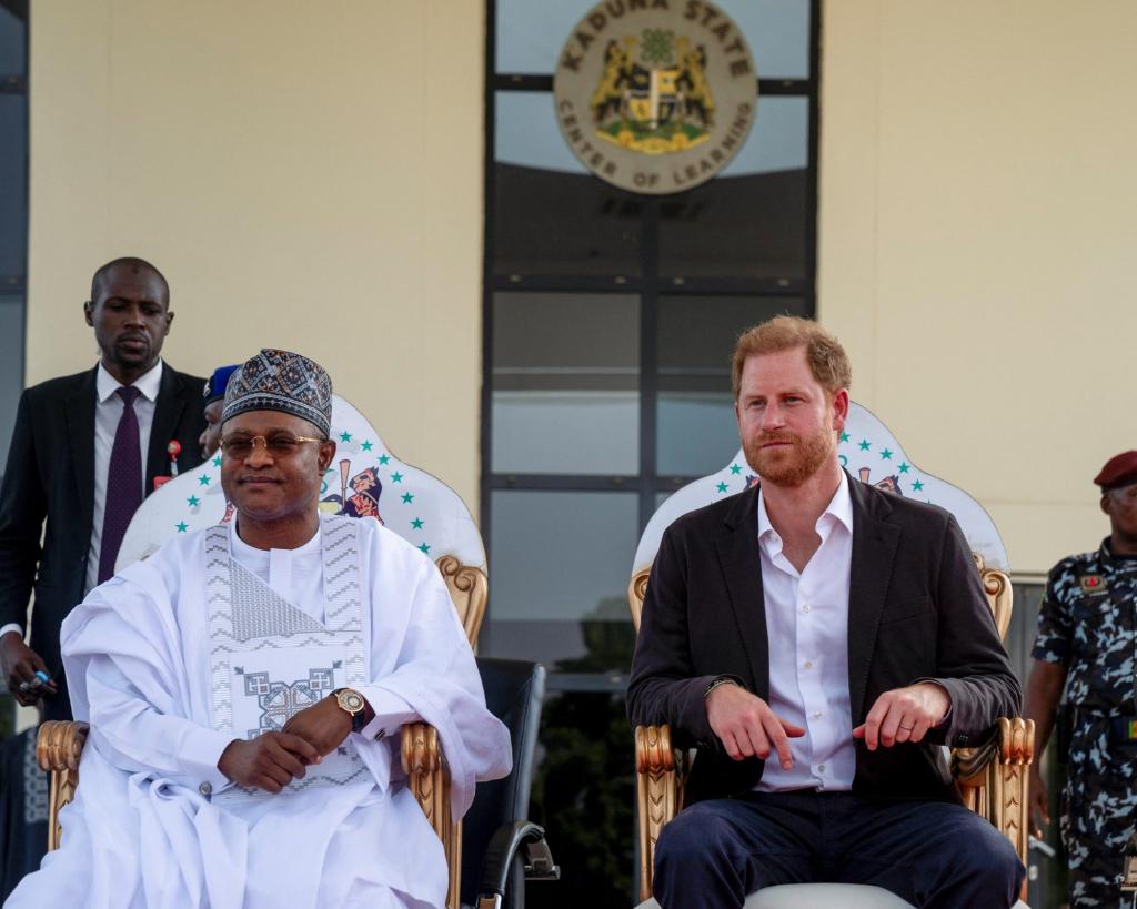 Prince Harry and Governor of Kaduna State, Uba Sani, in discussion during a visit to Kaduna State Government House in Nigeria