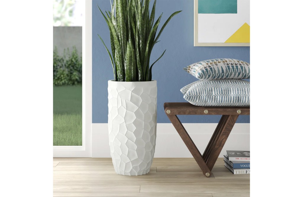 Govind White Geometric Tall Pot Planter
