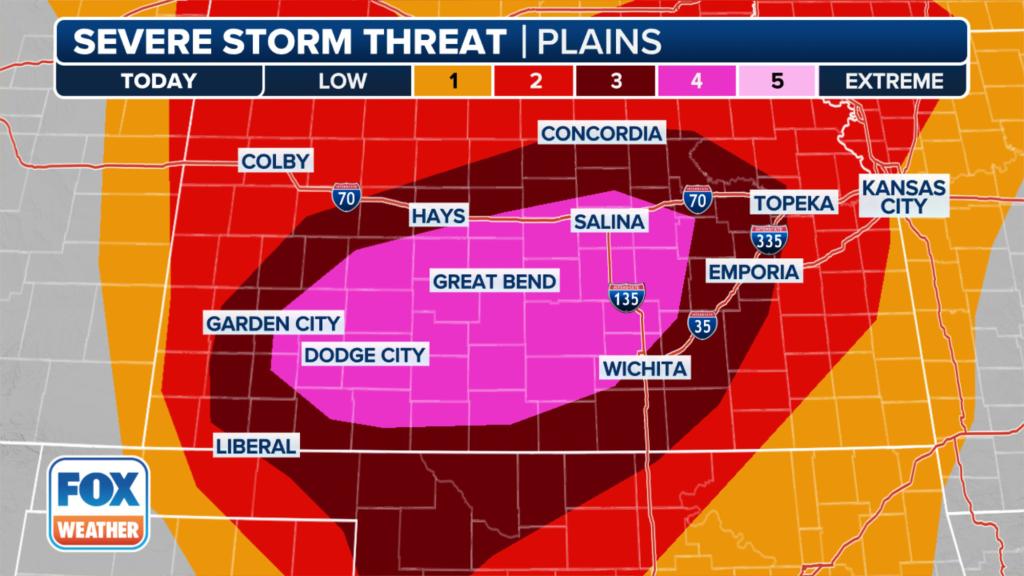 This graphic shows the severe weather threat