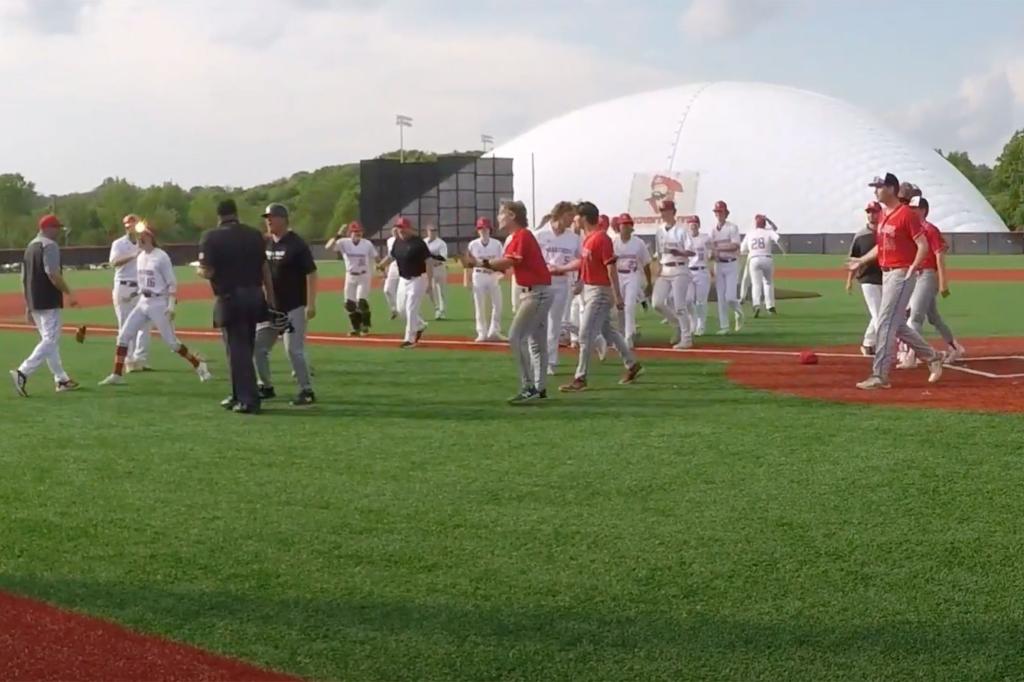 The home-plate umpire said the game tying runner never actually hit third base. 