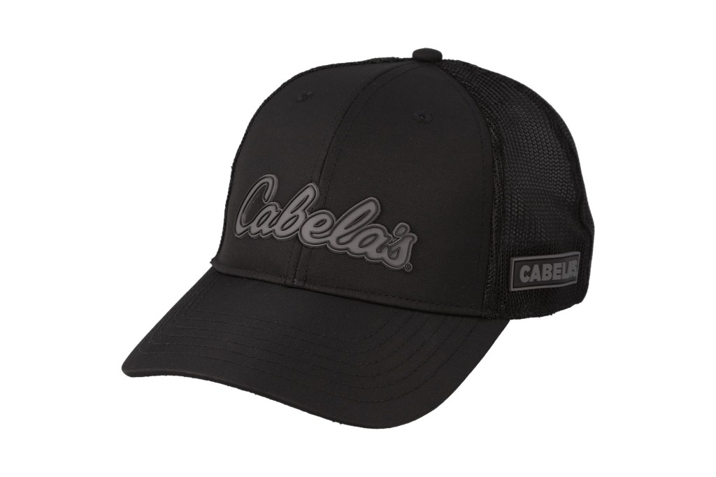 A black hat with grey text