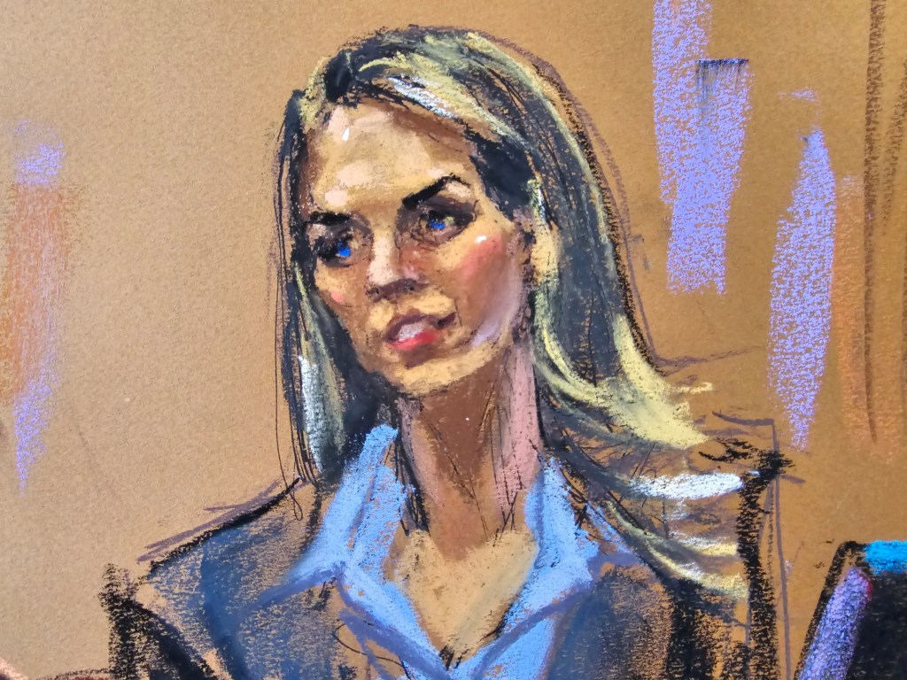 Court artist's sketch of Hope Hicks on the stand.