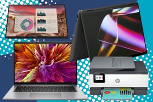 A laptop and printer displaying various images