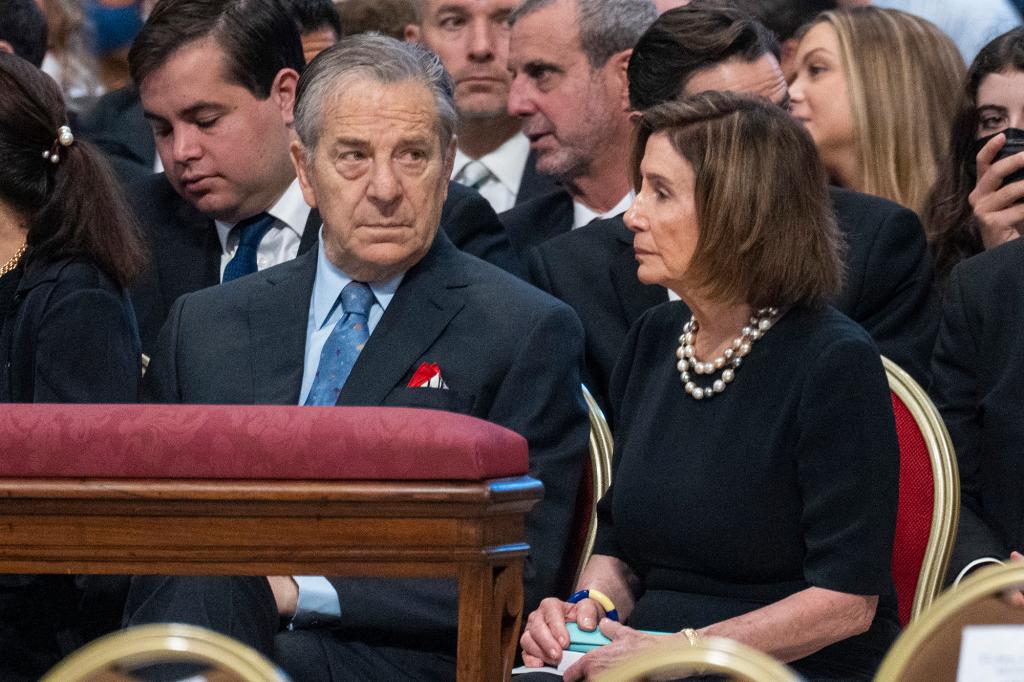 Nancy Pelosi and her husband Paul Pelosi attending a Holy Mass at St. Peter's Basilica in Rome officiated by Pope Francis