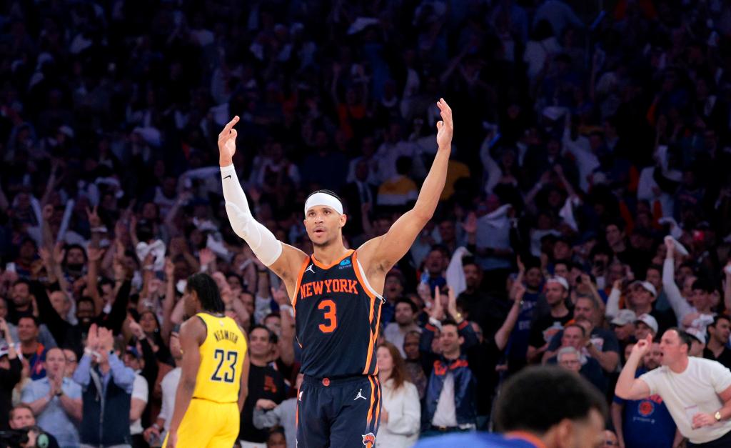 Josh Hart celebrates during the Knicks' Game 2 win over the Pacers on Wednesday.