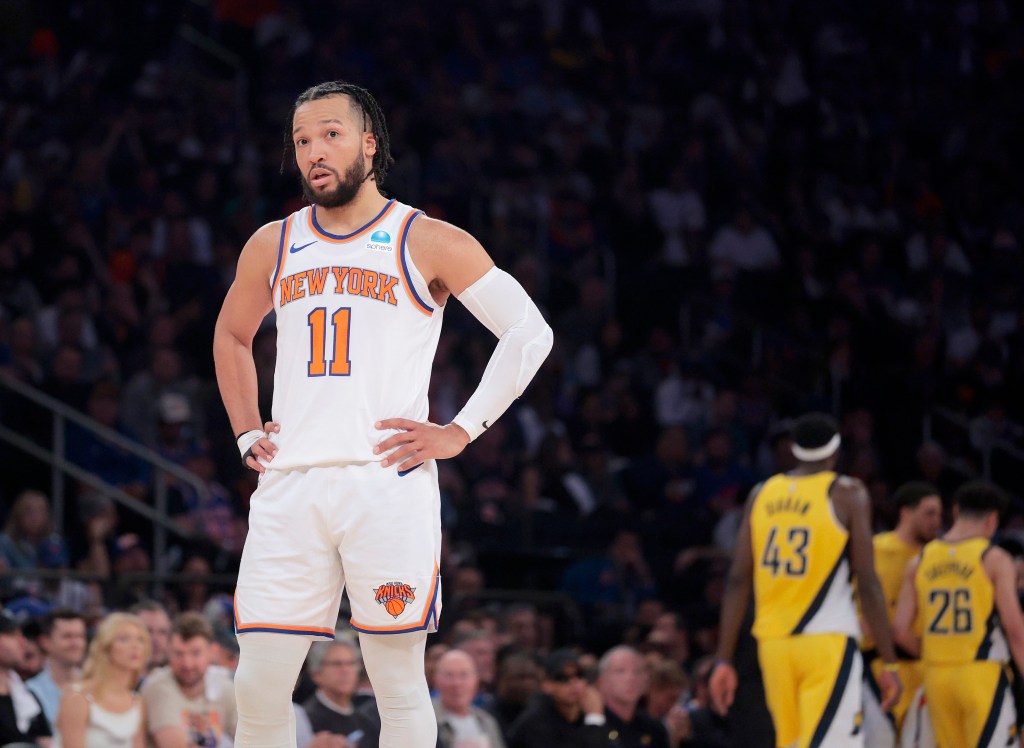 Jalen Brunson reacts during the Knicks' Game 7 loss on Sunday.