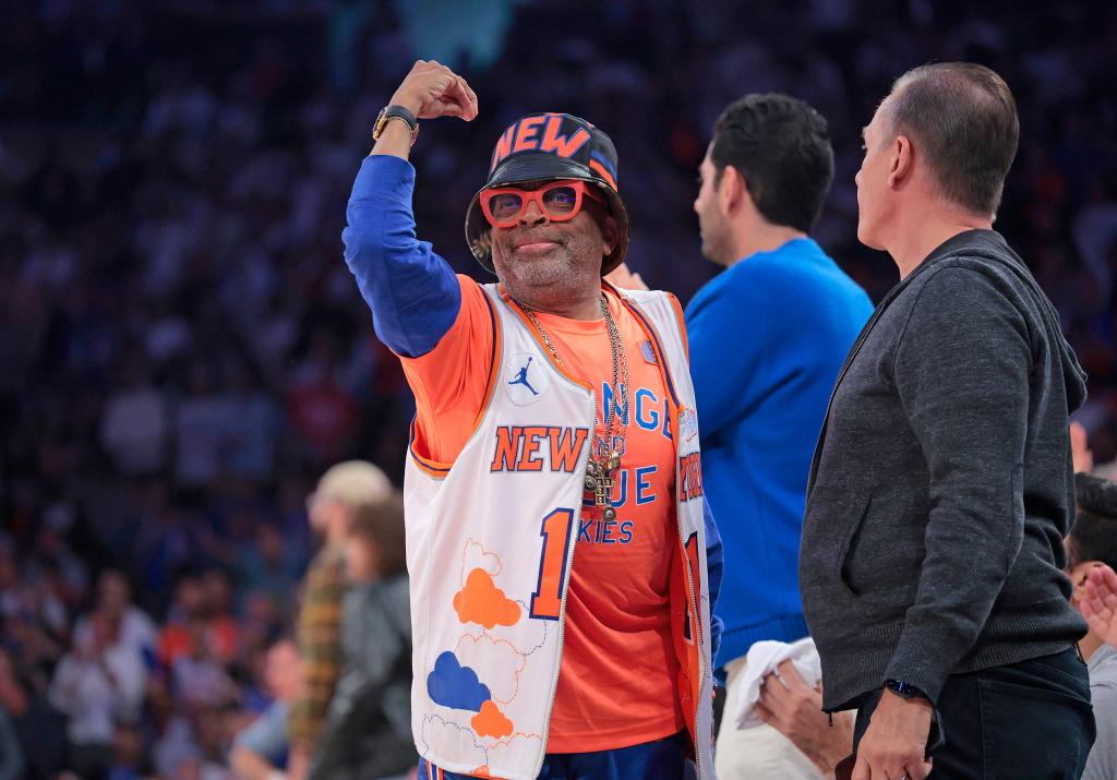 Spike Lee reacts courtside during the Knicks Game 7 loss on Sunday.