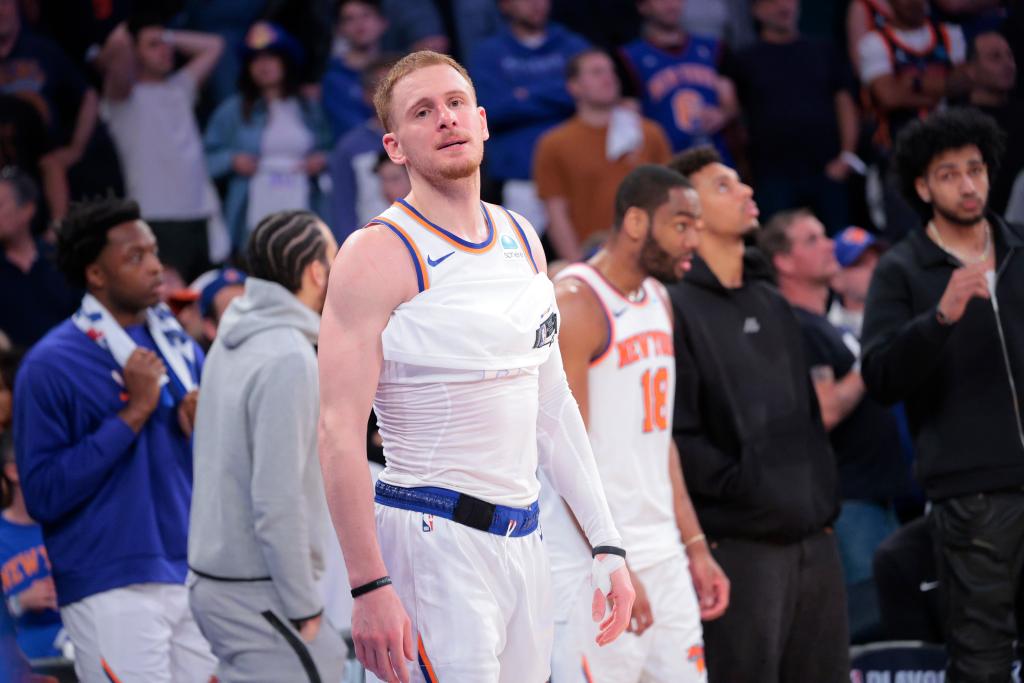 Knicks guard Donte DiVincenzo reacts to the Game 7 loss. 