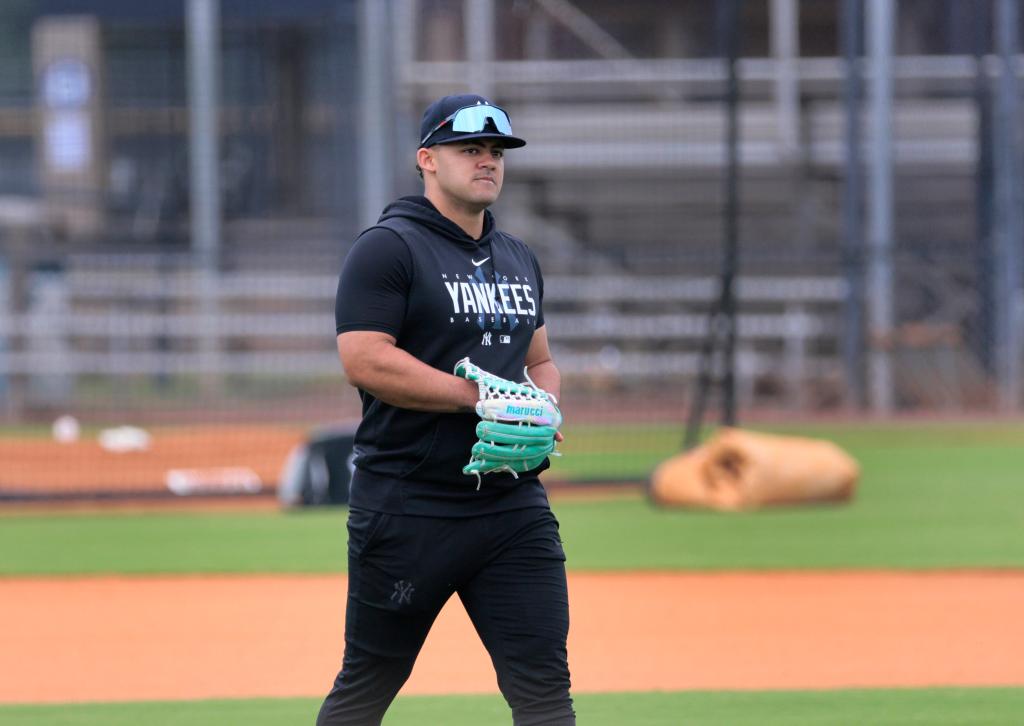 Injured New York Yankees player Jasson Dominguez rehabbing at a workout in the Minor League complex, Tampa Florida