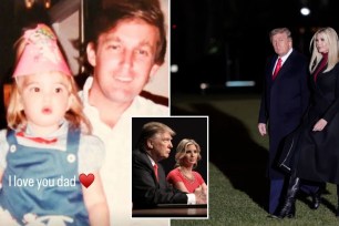 The former first daughter shared a photo of a young Donald Trump holding her as a kid on his lap to Instagram Stories with the caption "I love you dad" and a heart emoji.