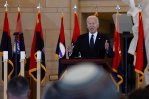 President Joe Biden addresses rising levels of antisemitism, during a speech at the U.S. Holocaust Memorial Museum's Annual Days of Remembrance ceremony, at the U.S. Capitol building.