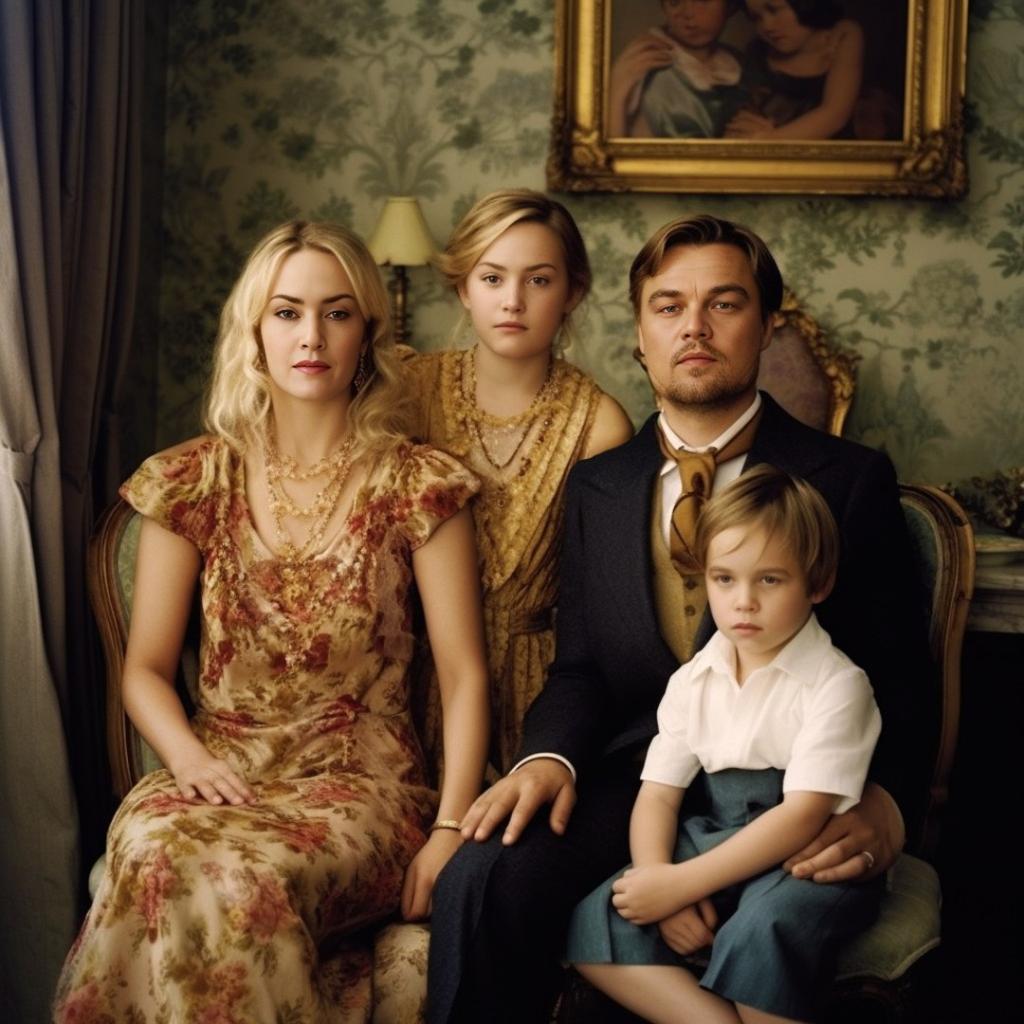 "Titanic" couple Leonardo DiCaprio and Kate Winslet with AI children.