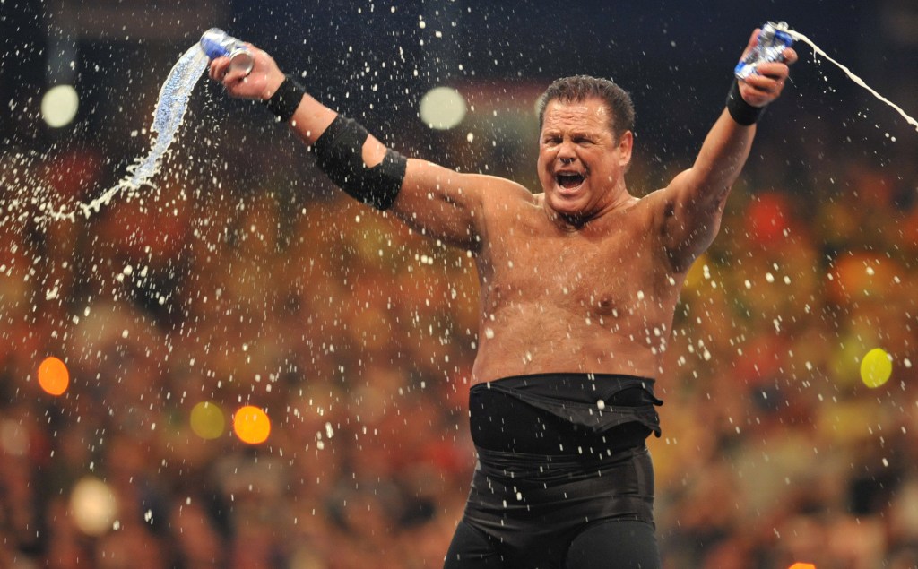 Jerry Lawler drinking beers at WrestleMania XXVII.