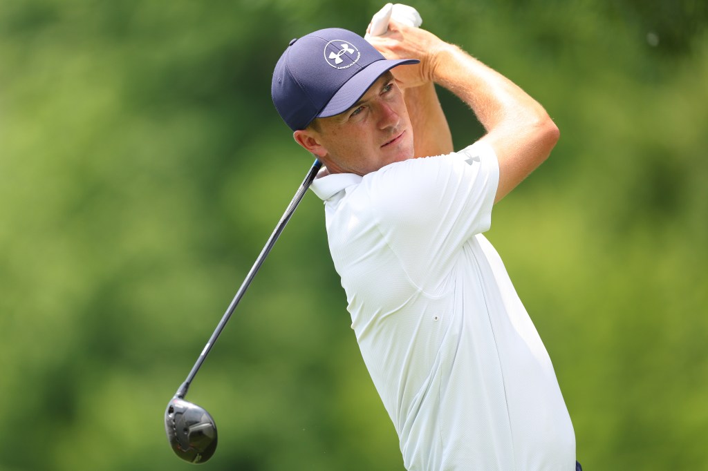 Jordan Spieth swinging a golf club during the Pro Am event at Quail Hollow Country Club, Charlotte, North Carolina