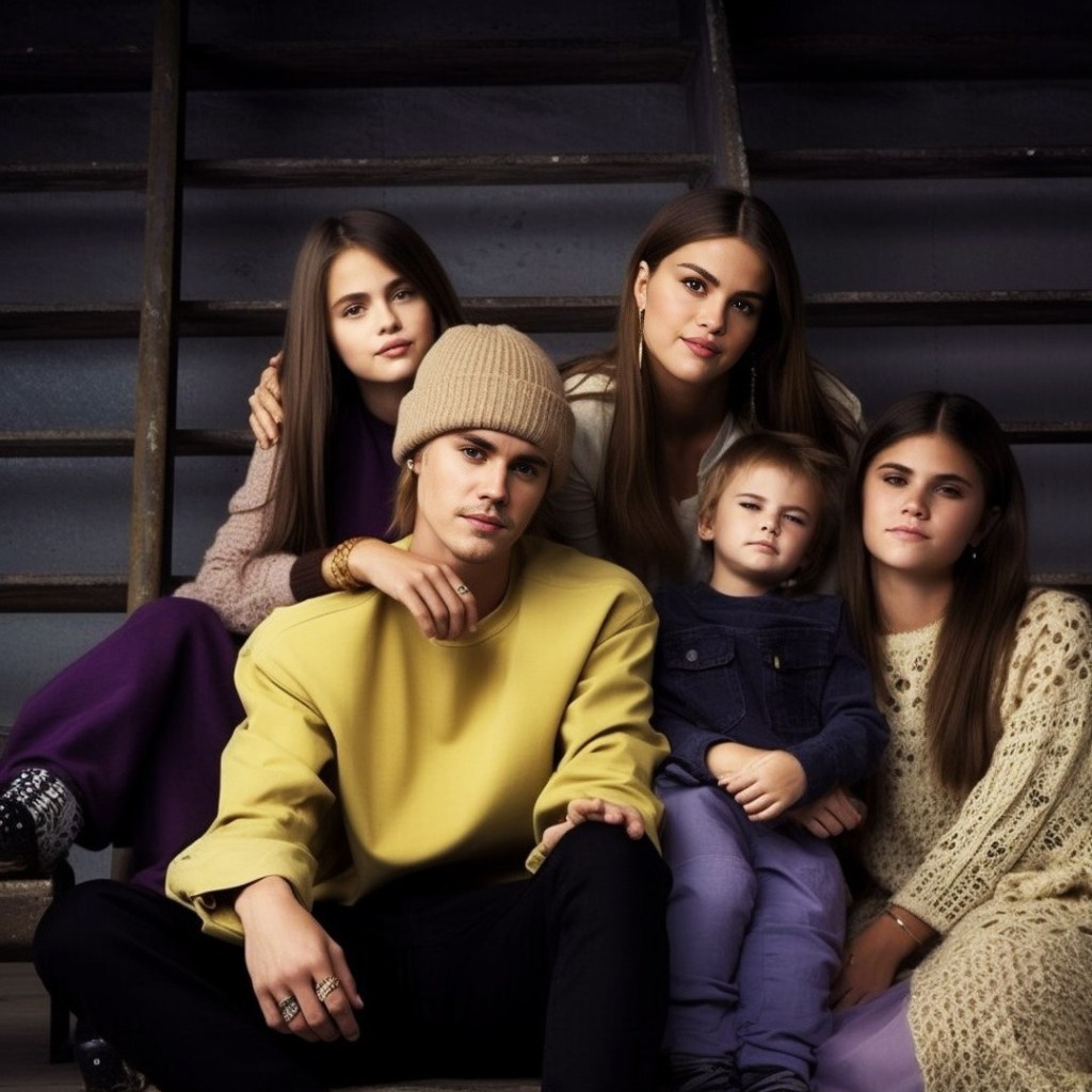 The AI portrait of Justin Bieber and Selena Gomez with fake children.