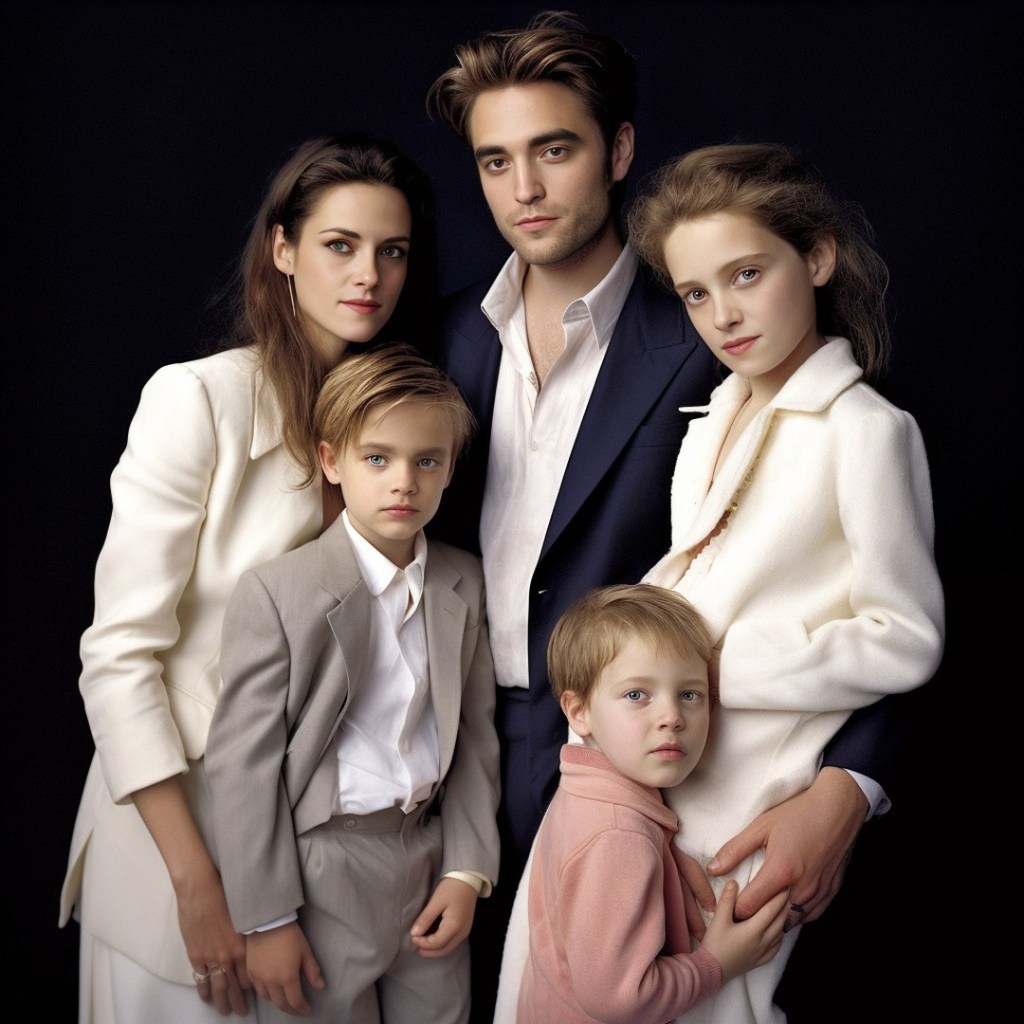 Australian artist Jeremy Pomeroy is creating AI-generated "family portraits" of former celebrity couples — like Robert Pattinson and Kristen Stewart.