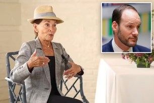 Judith Sheindlin, also known as Judge Judy, sitting in a chair during an interview, discussing her views on the current state of America's cities and liberal district attorneys.