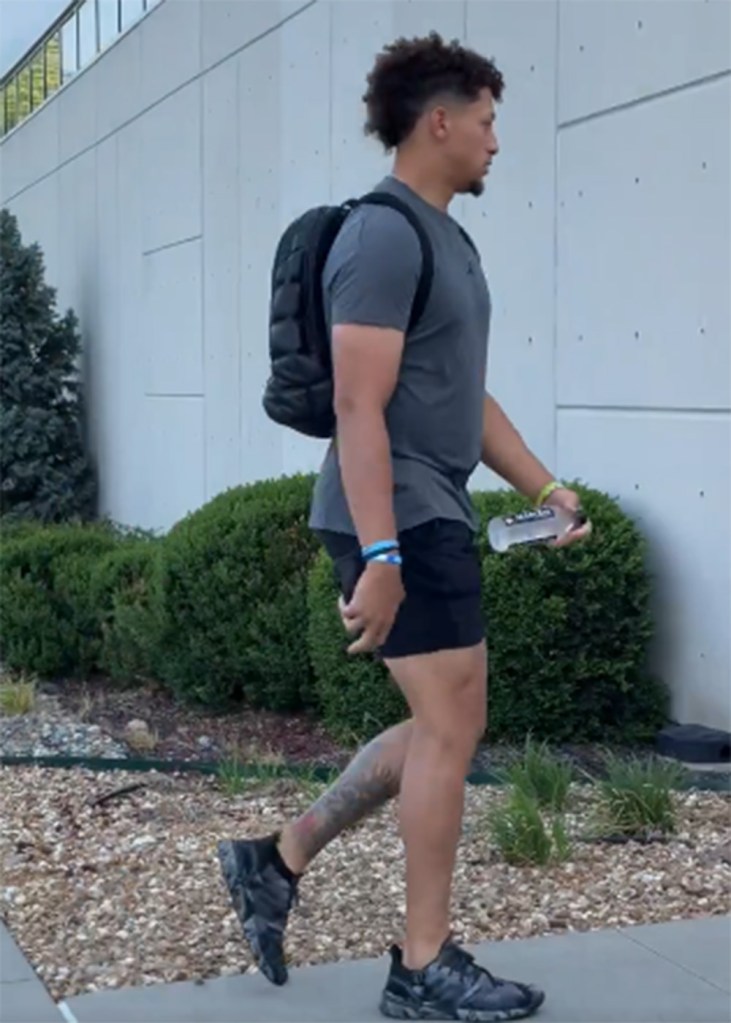 Patrick Mahomes entering the Chiefs facility for the start of OTAs on May 21, 2024. 