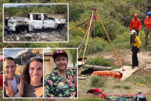 Members of a rescue team work at a site where three bodies were found in the state of Baja California where one American and two Australian tourists were reported missing.