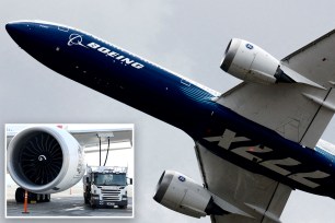 A Boeing 777-9, a variant of the 777X, performs a flying display at the 54th International Paris Airshow at Le Bourget Airport near Paris, France, June 20, 2023.