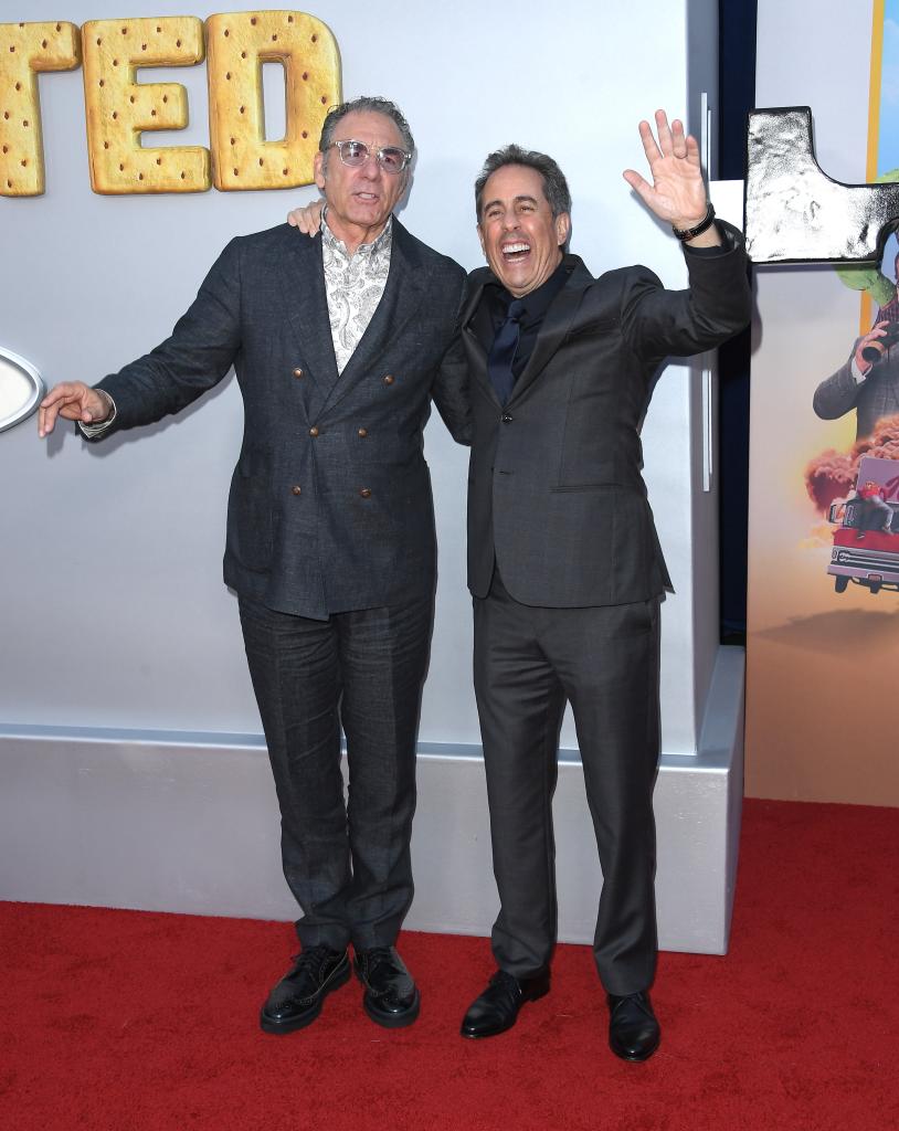 Michael Richards and Jerry Seinfeld attend the LA premiere of "Unfrosted" on April 30, 2024. 