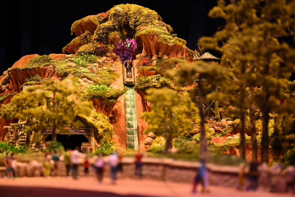 A model of Tiana's Bayou Adventure, which will reimagine Disneyland's Splash Mountain, is displayed during the Walt Disney D23 Expo in Anaheim, California on September 9, 2022. 