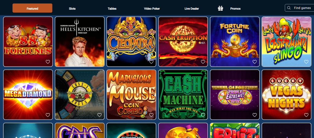 Featured Games tab of the Mohegan Sun Online Casino PA desktop site
